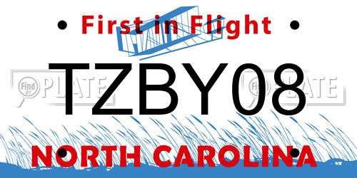 TZBY08 North Carolina License Plate