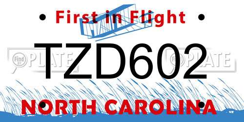TZD602 North Carolina License Plate
