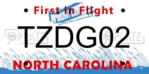 TZDG02 North Carolina License Plate