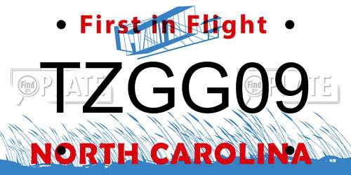 TZGG09 North Carolina License Plate