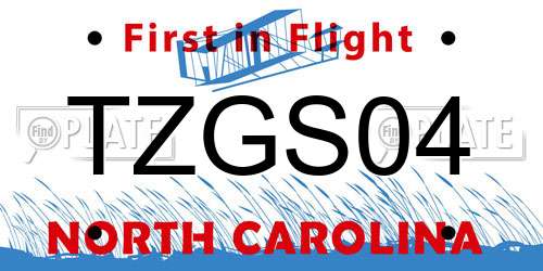 TZGS04 North Carolina License Plate