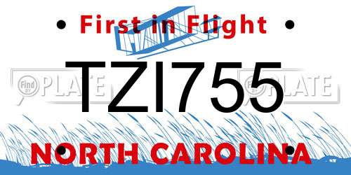 TZI755 North Carolina License Plate