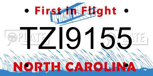 TZI9155 North Carolina License Plate