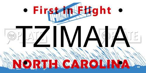 TZIMAIA North Carolina License Plate