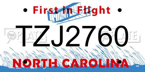 TZJ2760 North Carolina License Plate