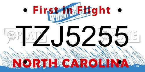TZJ5255 North Carolina License Plate