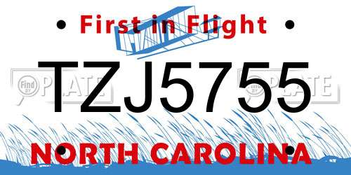 TZJ5755 North Carolina License Plate