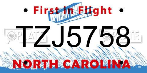 TZJ5758 North Carolina License Plate