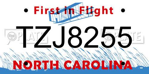 TZJ8255 North Carolina License Plate