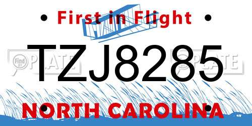 TZJ8285 North Carolina License Plate