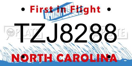 TZJ8288 North Carolina License Plate