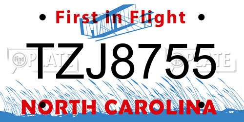 TZJ8755 North Carolina License Plate