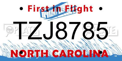 TZJ8785 North Carolina License Plate