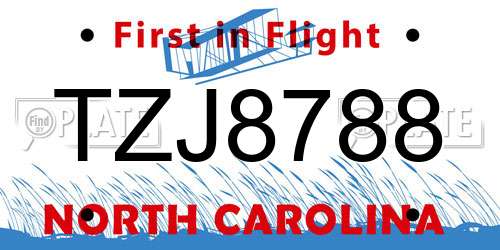 TZJ8788 North Carolina License Plate