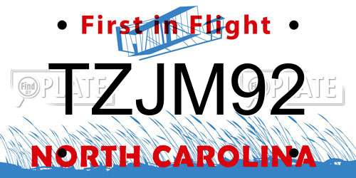 TZJM92 North Carolina License Plate