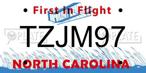 TZJM97 North Carolina License Plate