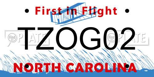 TZOG02 North Carolina License Plate
