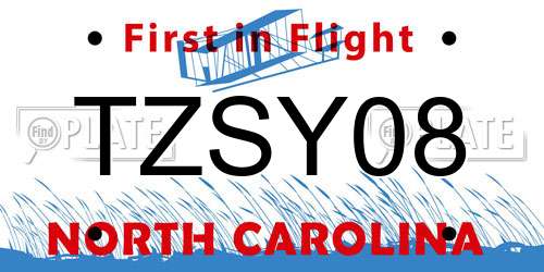 TZSY08 North Carolina License Plate