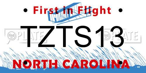 TZTS13 North Carolina License Plate