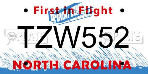 TZW552 North Carolina License Plate