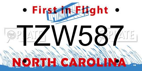 TZW587 North Carolina License Plate