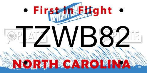 TZWB82 North Carolina License Plate