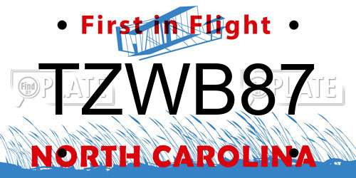 TZWB87 North Carolina License Plate
