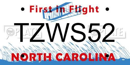 TZWS52 North Carolina License Plate