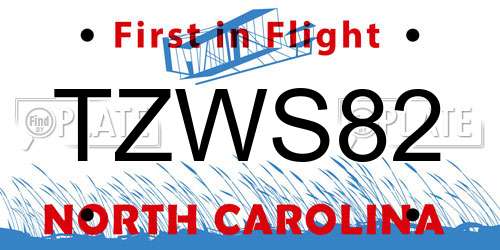 TZWS82 North Carolina License Plate