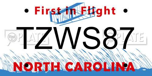 TZWS87 North Carolina License Plate