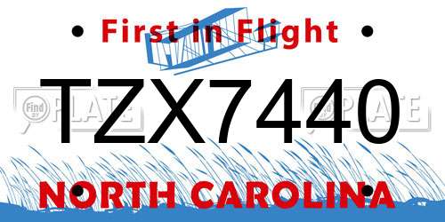 TZX7440 North Carolina License Plate