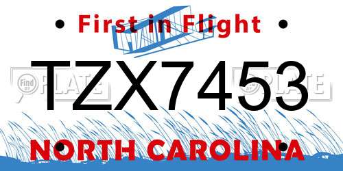 TZX7453 North Carolina License Plate