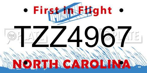 TZZ4967 North Carolina License Plate