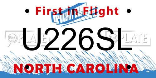U226SL North Carolina License Plate