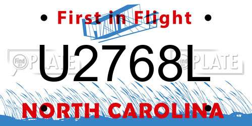 U2768L North Carolina License Plate