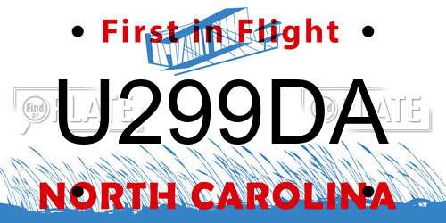 U299DA North Carolina License Plate