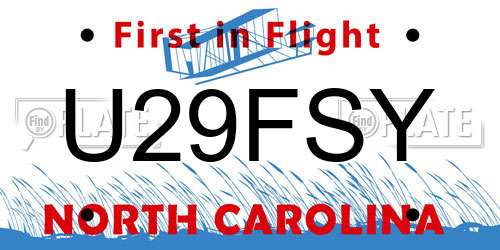 U29FSY North Carolina License Plate