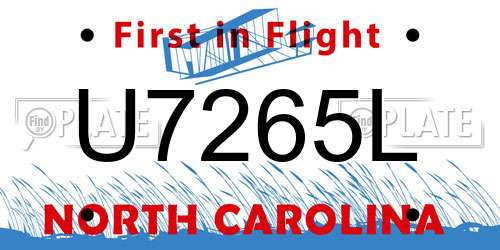U7265L North Carolina License Plate