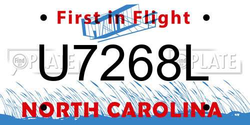 U7268L North Carolina License Plate