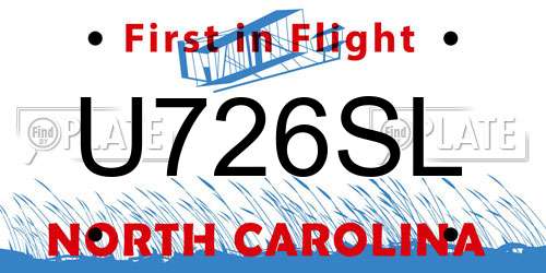 U726SL North Carolina License Plate