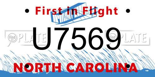 U7569 North Carolina License Plate