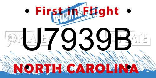 U7939B North Carolina License Plate
