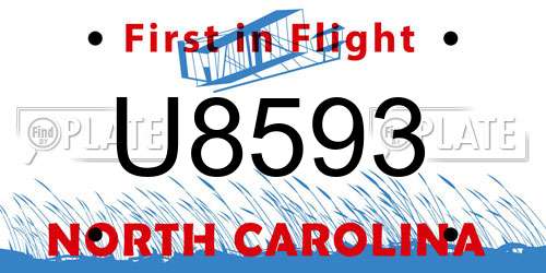U8593 North Carolina License Plate
