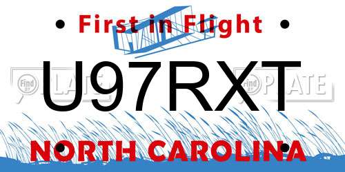 U97RXT North Carolina License Plate