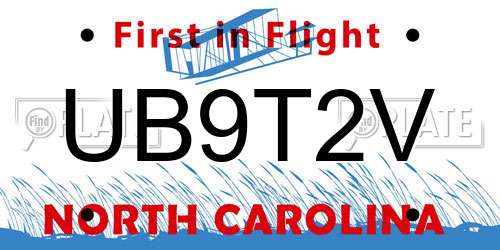 UB9T2V North Carolina License Plate