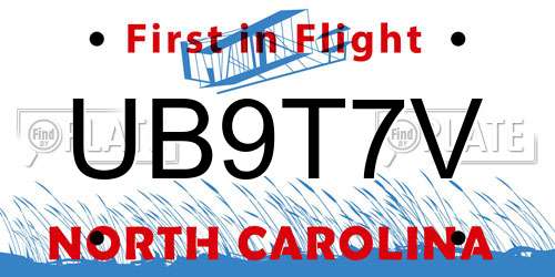 UB9T7V North Carolina License Plate