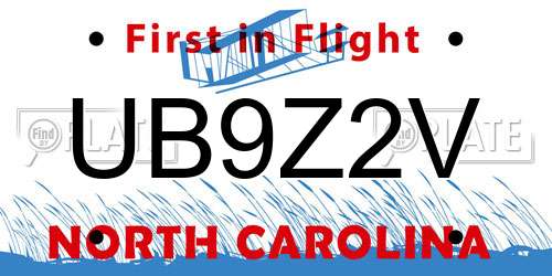 UB9Z2V North Carolina License Plate