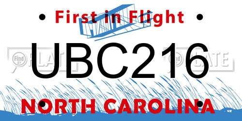 UBC216 North Carolina License Plate