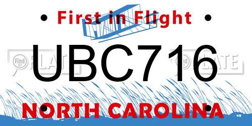 UBC716 North Carolina License Plate