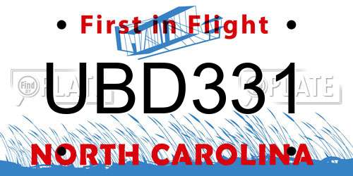 UBD331 North Carolina License Plate